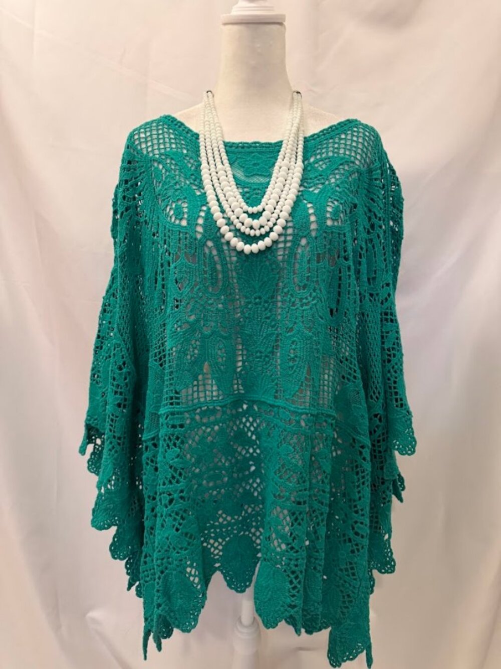 NWT CHICO's Crochet Lace Poncho Top Emerald Green (Cotton) - L/XL (Was $109)